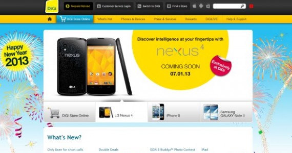 It Is Official: DiGi Updates Its Website With Google Nexus 4 Banner