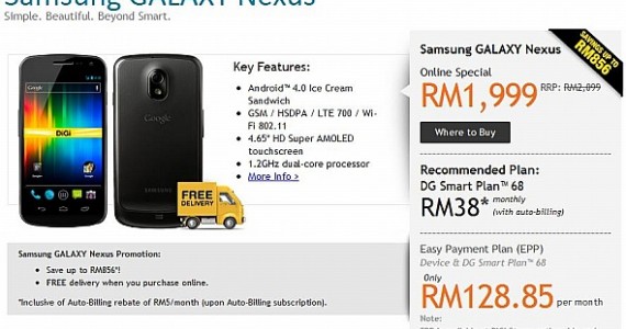 DiGi Revise Galaxy Nexus Plans. Price Comparison with Celcom