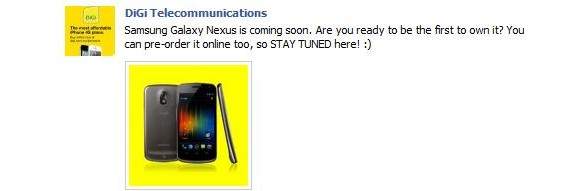 DiGi Teases Galaxy Nexus Preorder on its Facebook Page