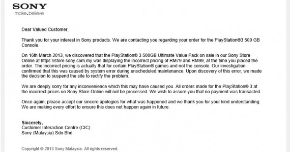 [Breaking] Sony Malaysia Responds Over RM79 PS3