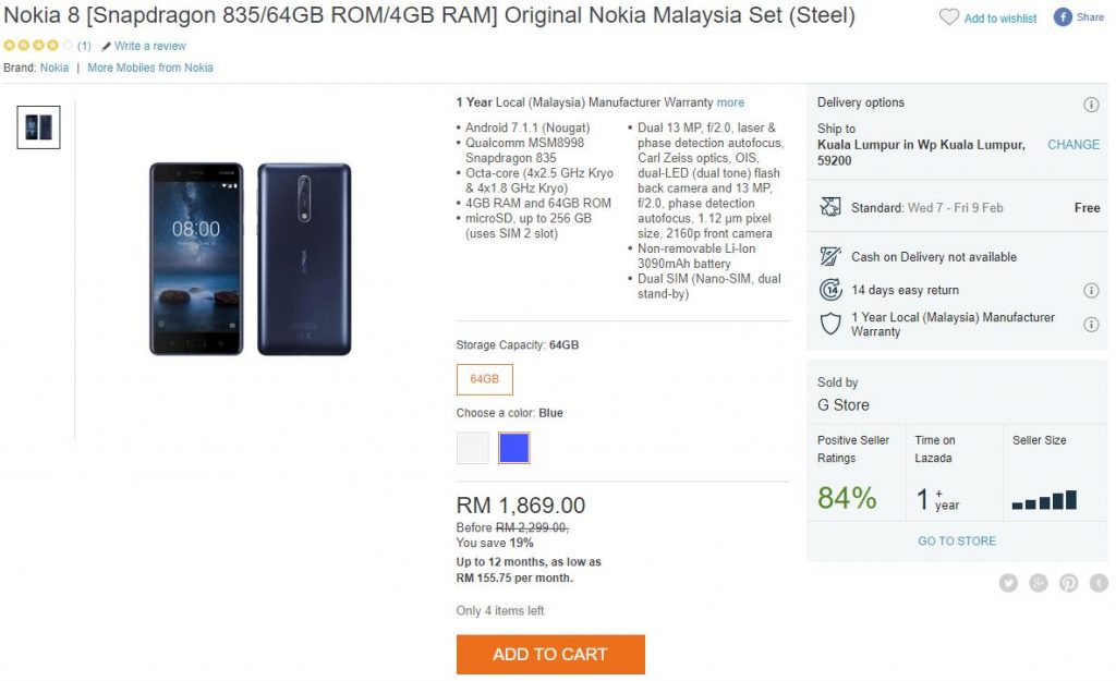 nokia 8 blue lazada