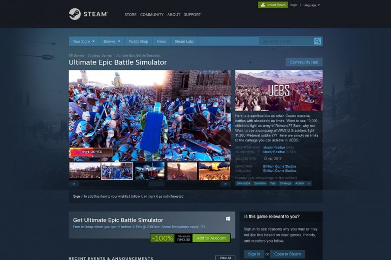 ultimate epic battle simulator free steam key