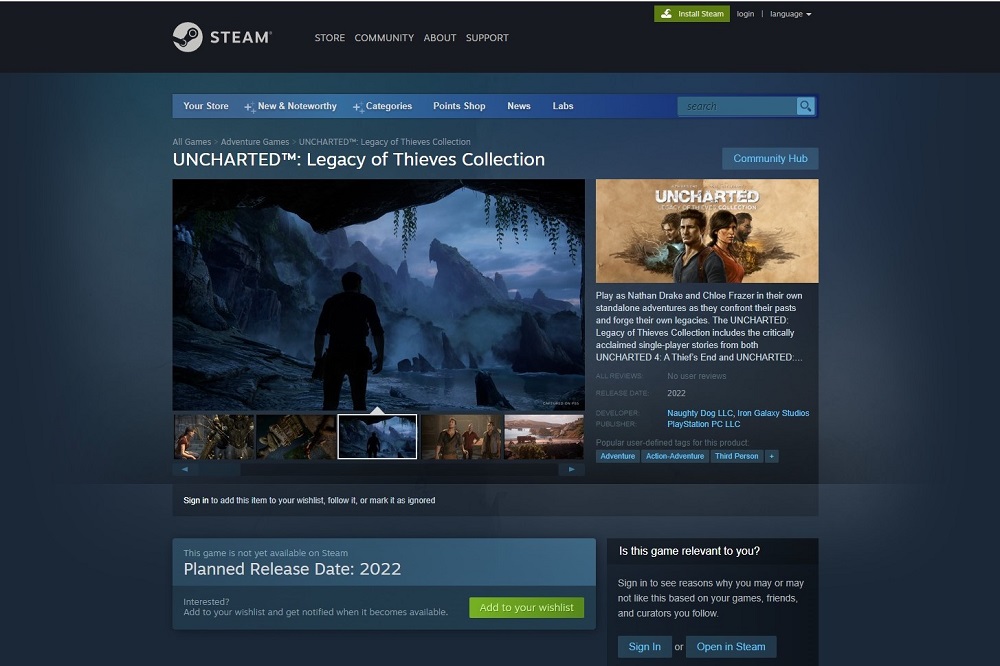 Here's your Steam page for the Uncharted: Legacy of Thieves