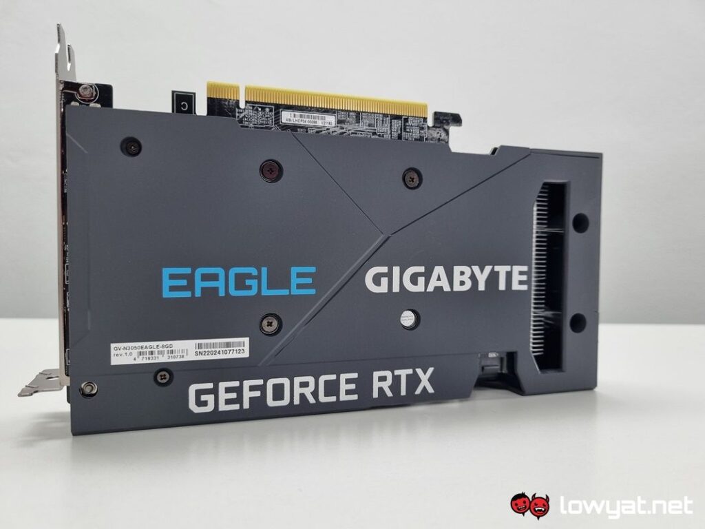 NVIDIA GeForce RTX 3050 Gigabyte Eagle backplate standing