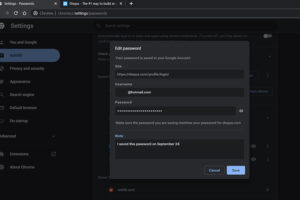 google chrome password note