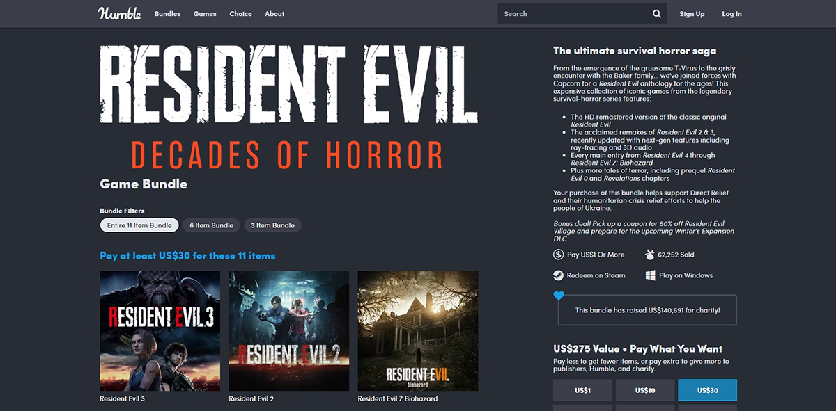 Humble Bundle Offers 11 Resident Evil Games For RM160 