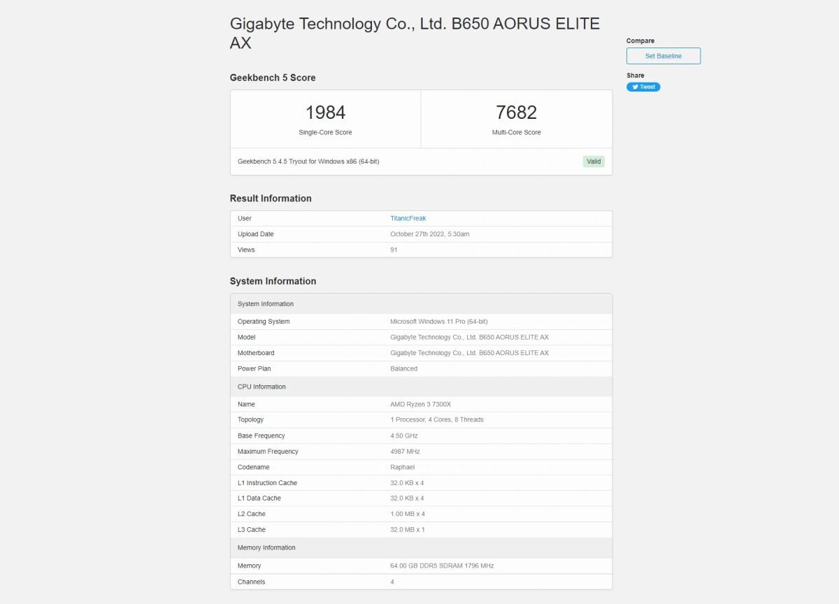 Alleged AMD Ryzen 7 7800X Pops Up On Geekbench - 89