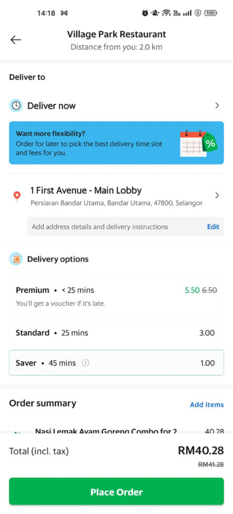 Grab GrabFood Saver Delivery Option Pilot