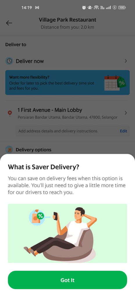 Grab GrabFood Saver Delivery Option Pilot