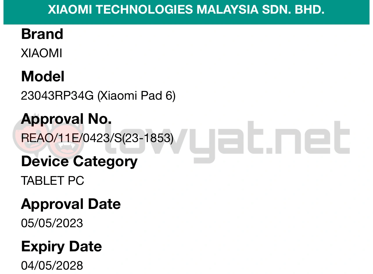 Xiaomi Pad 6 Spotted On SIRIM Database  Malaysian Launch Imminent - 78