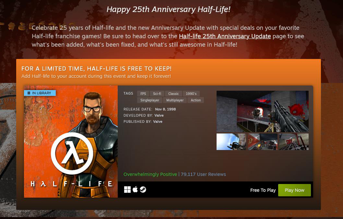Half-Life postaje Free-to-Play za proslavu 25 godina serijala sa novim  updejtom i Steam Deck verifikacijom