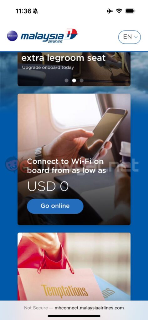 Malaysia Airlines in-flight WiFi hands on