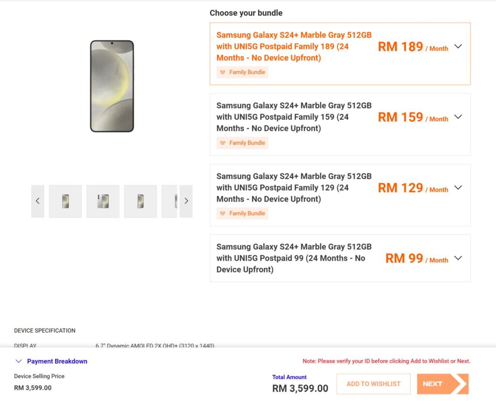 Unifi mobile Samsung Galaxy S24 Series bundles pricing 2