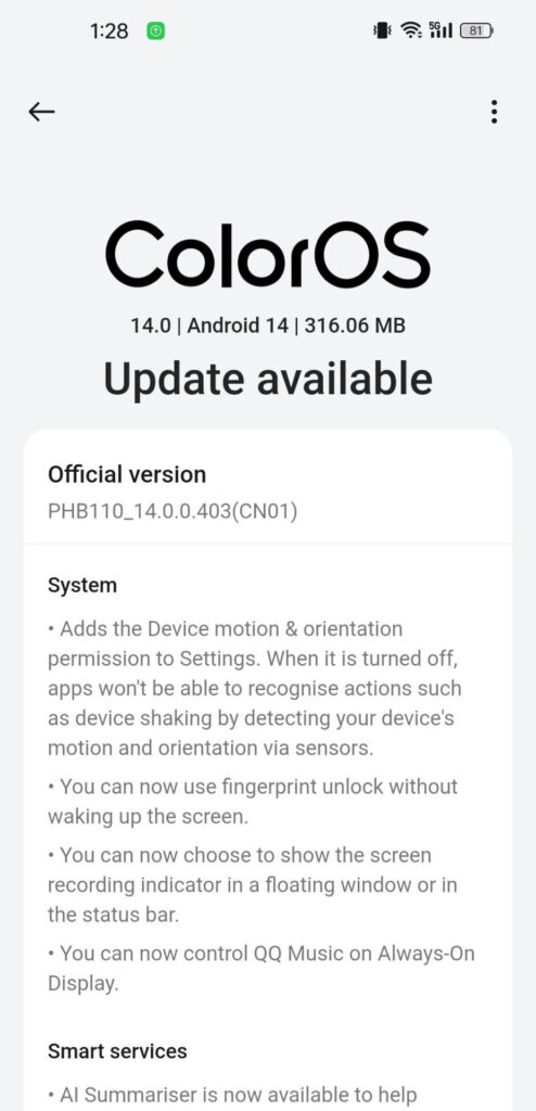 OnePlus AI colorOS update China