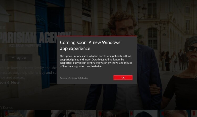 Netflix disable download Windows App