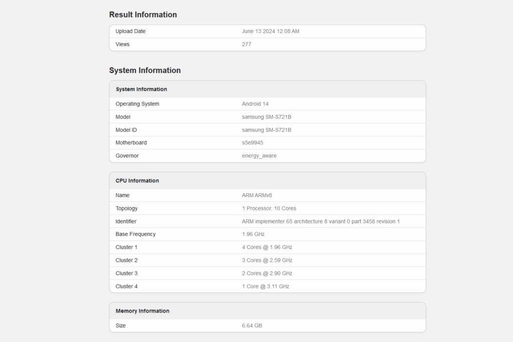 Samsung Galaxy S24 FE Geekbench