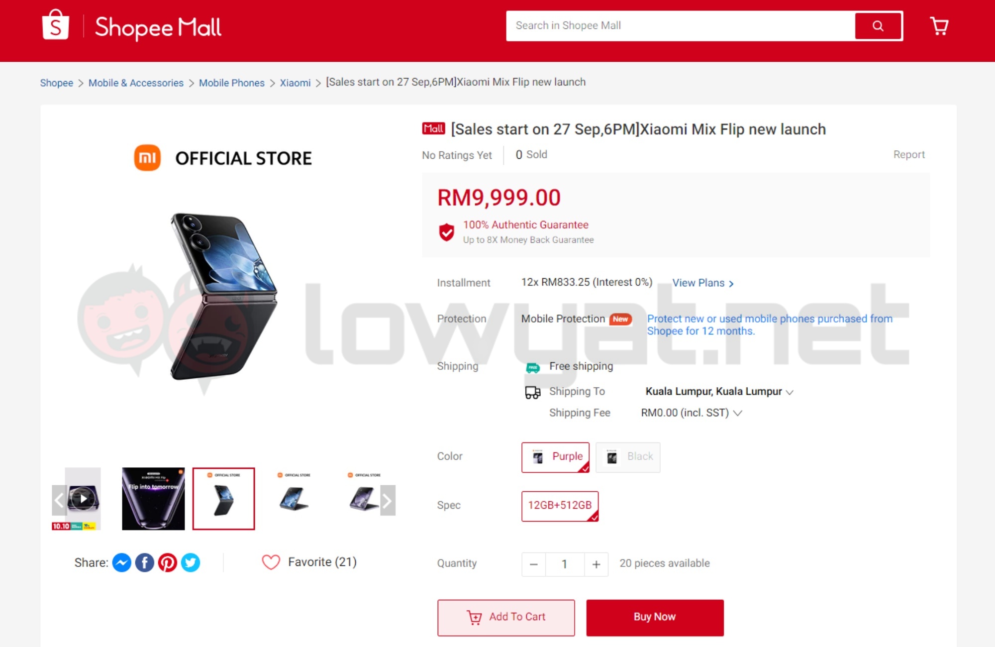 Xiaomi Mix Flip Shopee page Malaysia