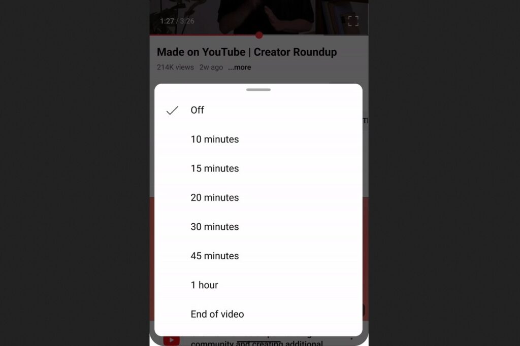 YouTube sleep timer