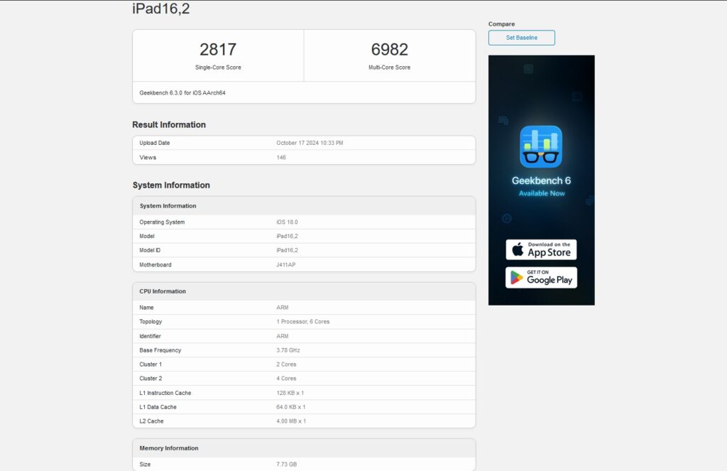 iPad mini 7 Geekbench