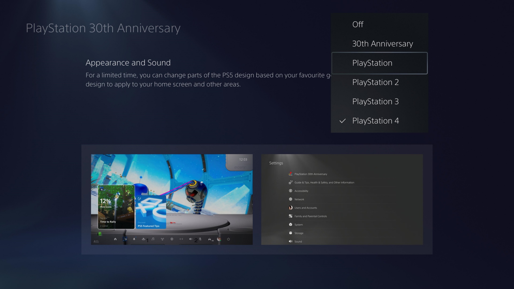 Sony PlayStation 30th anniversary theme PS5